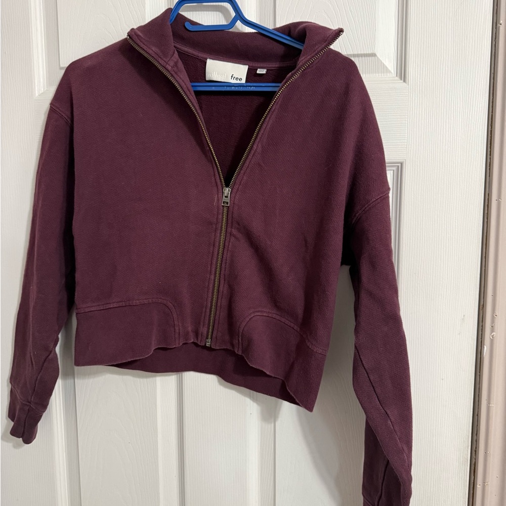 Wilfred Free Cropped Zip Hoodie in Deep Plum